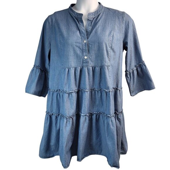 Peter Som Collective Size 14 Blue RTR Designer Tunic Dress Cotton Tiered Ruffles - Picture 1 of 16